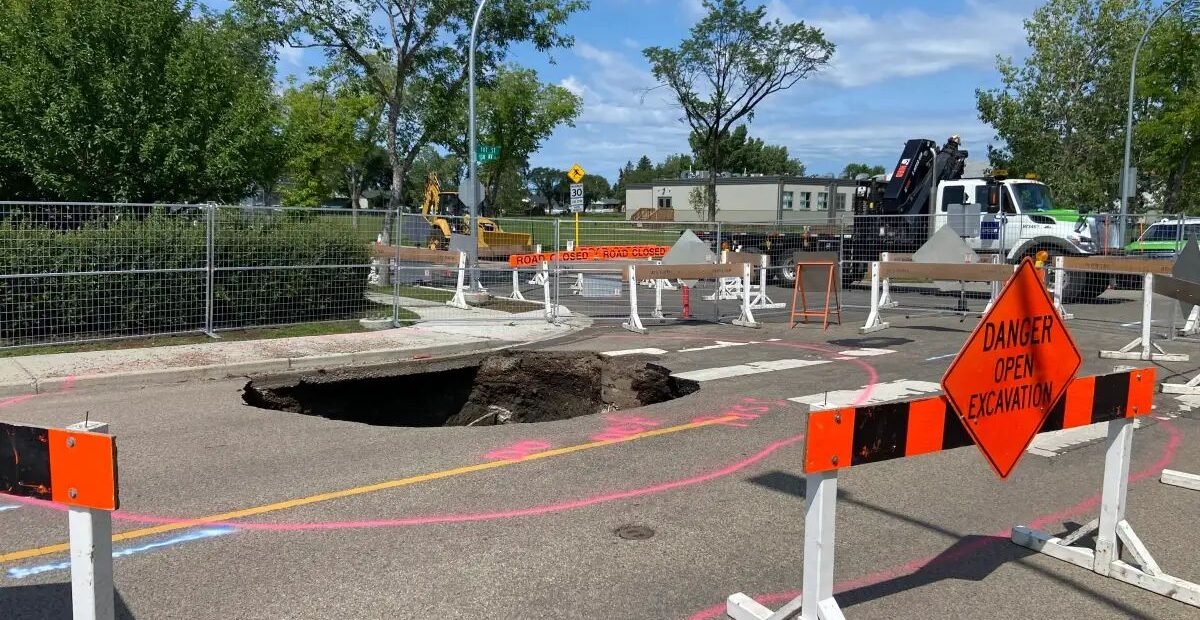 Deep Sinkhole Opens in North Edmonton After Weekend Thunderstorms