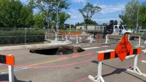 Deep Sinkhole Opens in North Edmonton After Weekend Thunderstorms