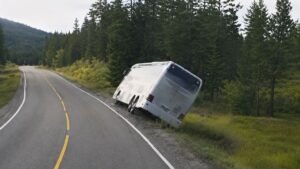 Four Hospitalized After Tourist Bus Overturns Into Ditch