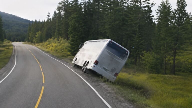 Four Hospitalized After Tourist Bus Overturns Into Ditch